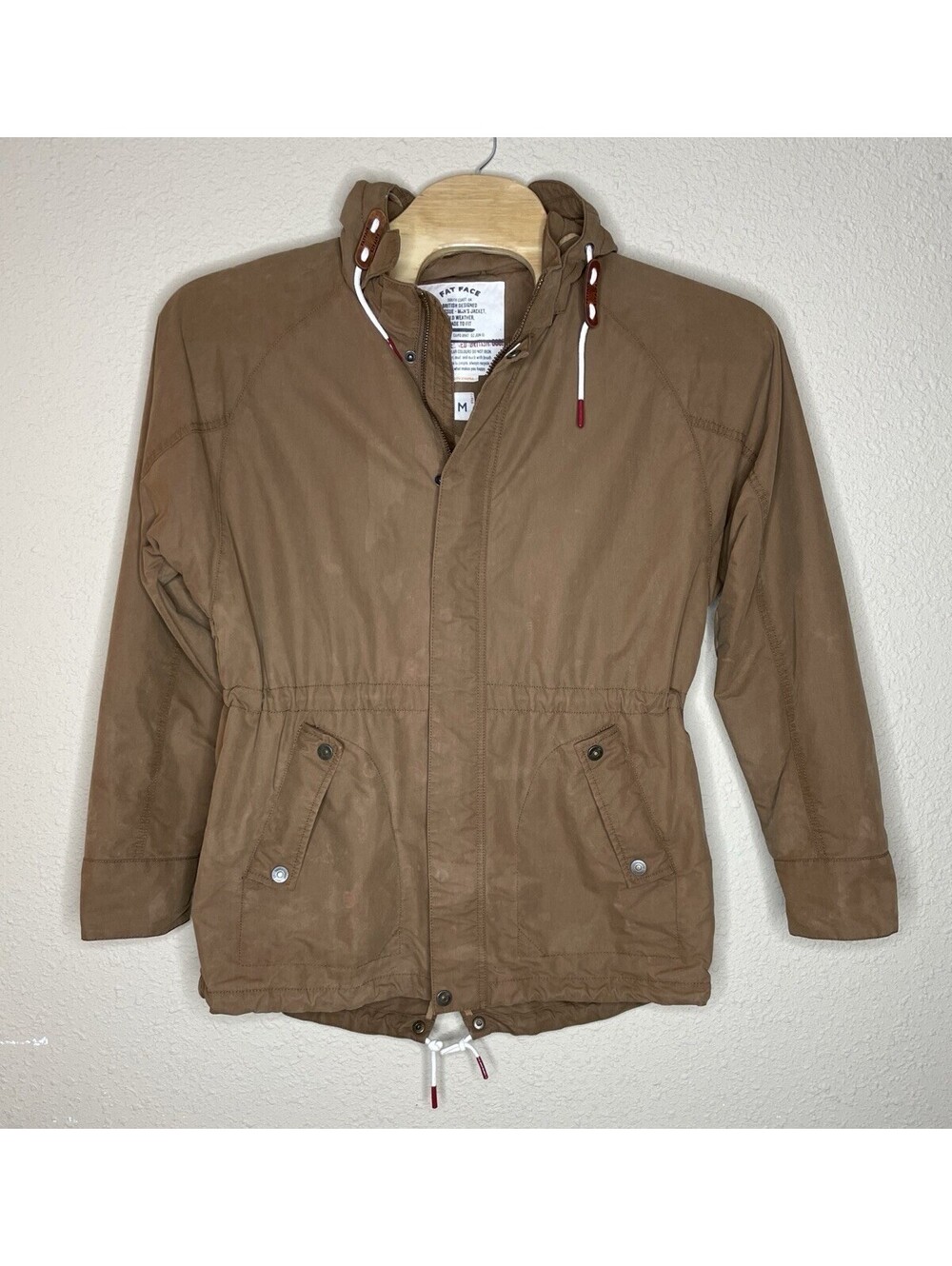Fat Face Waxed Canvas Hooded Chore Barn Jacket Men’s Medium Brown Relaxed